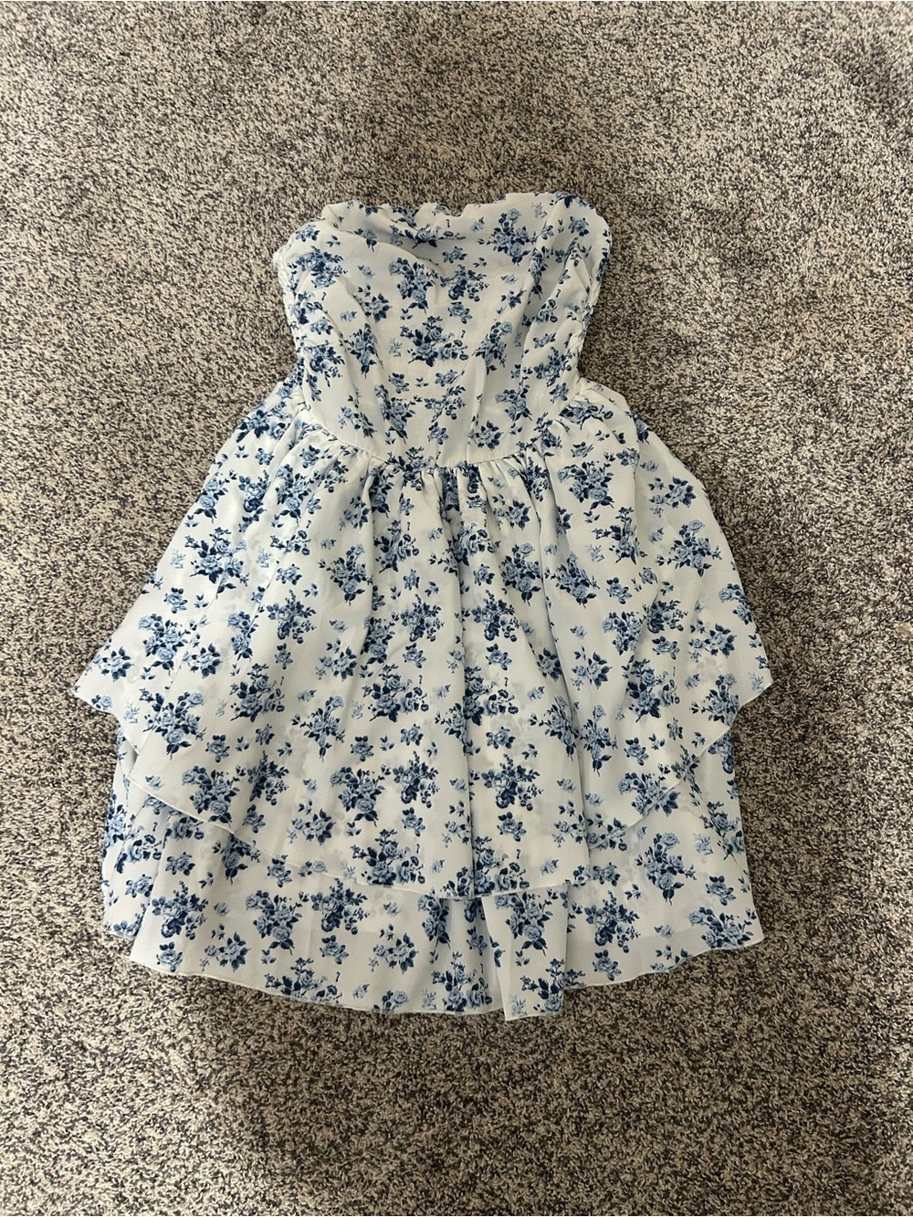 Blue Floral Strapless women’s Dress